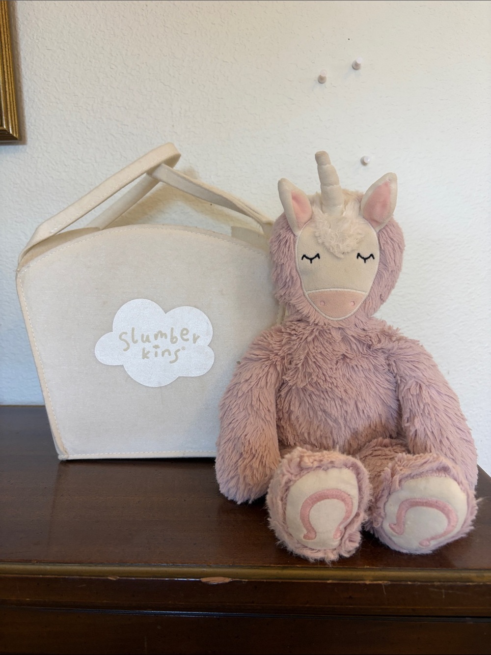 Slumberkins Pink Unicorn Plush with Slumberkins Felt Basket Bag